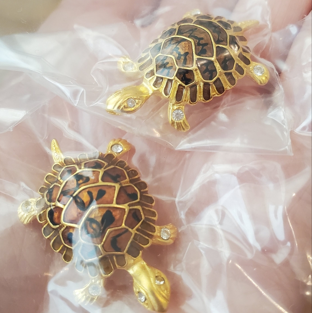 Turtle Brooch Brown Enamel Gold Tone Rhinestone Pin Premier Designs - Picture 6 of 7
